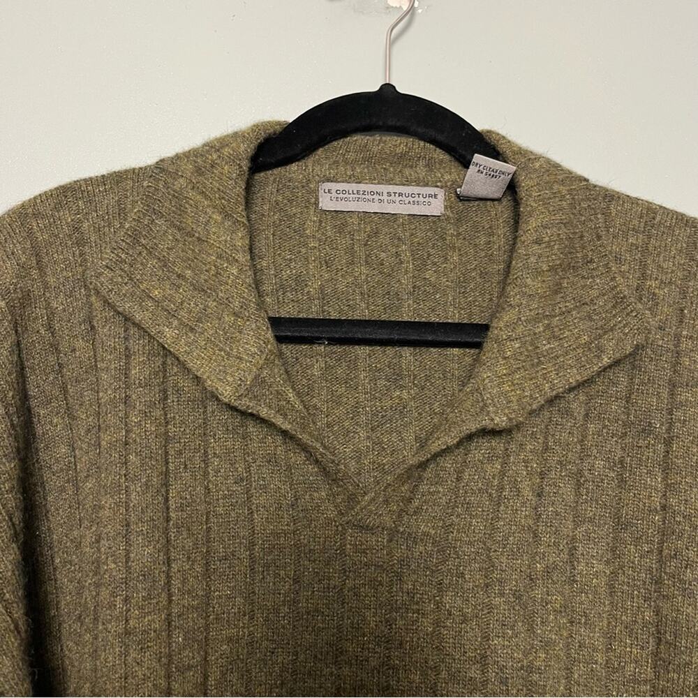 Vintage Structure Lambswool Collared Fisherman Sweater Green Men’s Size XL - Picture 7 of 10